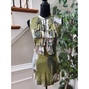 Cabi Women's Green Polyester Henley Neck Sleeveless Casual Top Blouse Size Small